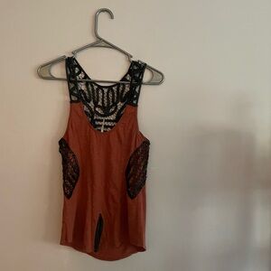 Free People Terracotta Camisole with Black Lace Accents